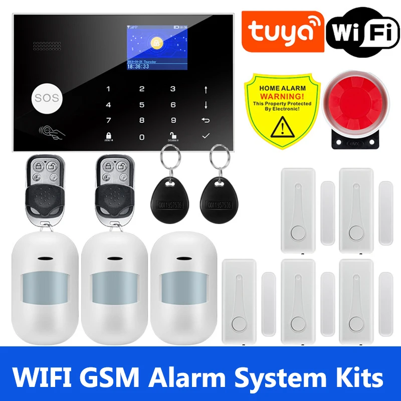 

Wi-Fi GSM комплекты систем сигнализации для умного дома Tuya 433 МГц Беспроводная охранная домашняя сигнализация Smart Life App Control PIR датчик движения