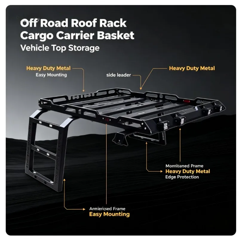Roof Rack Cargo Basket with Side Ladders for 2007-2017 JK 4 Door, Steel 4X4 Off-road Luggage Carrier Modification Kit