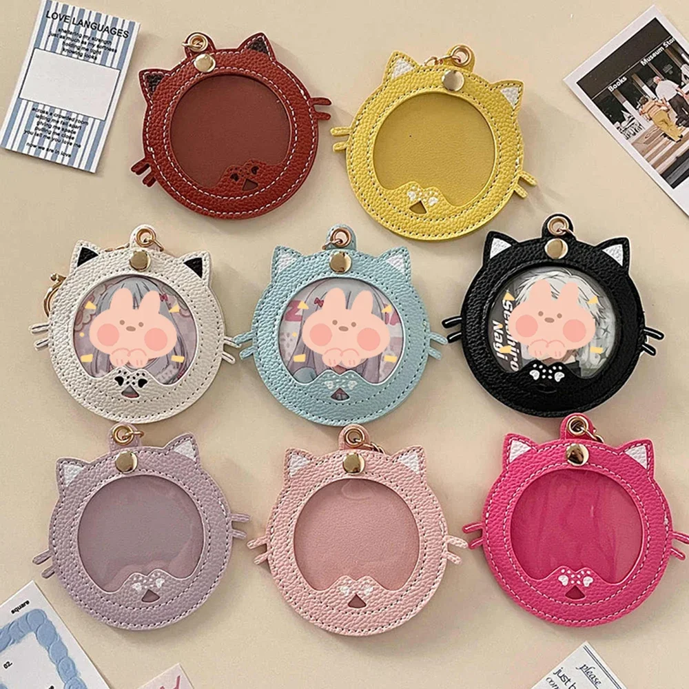 Kpop Photocards Holder Badge Protector Photo Card Packaging Badge Card Display Stand Cute Bag Pendant Couple Keychain Cute Cat