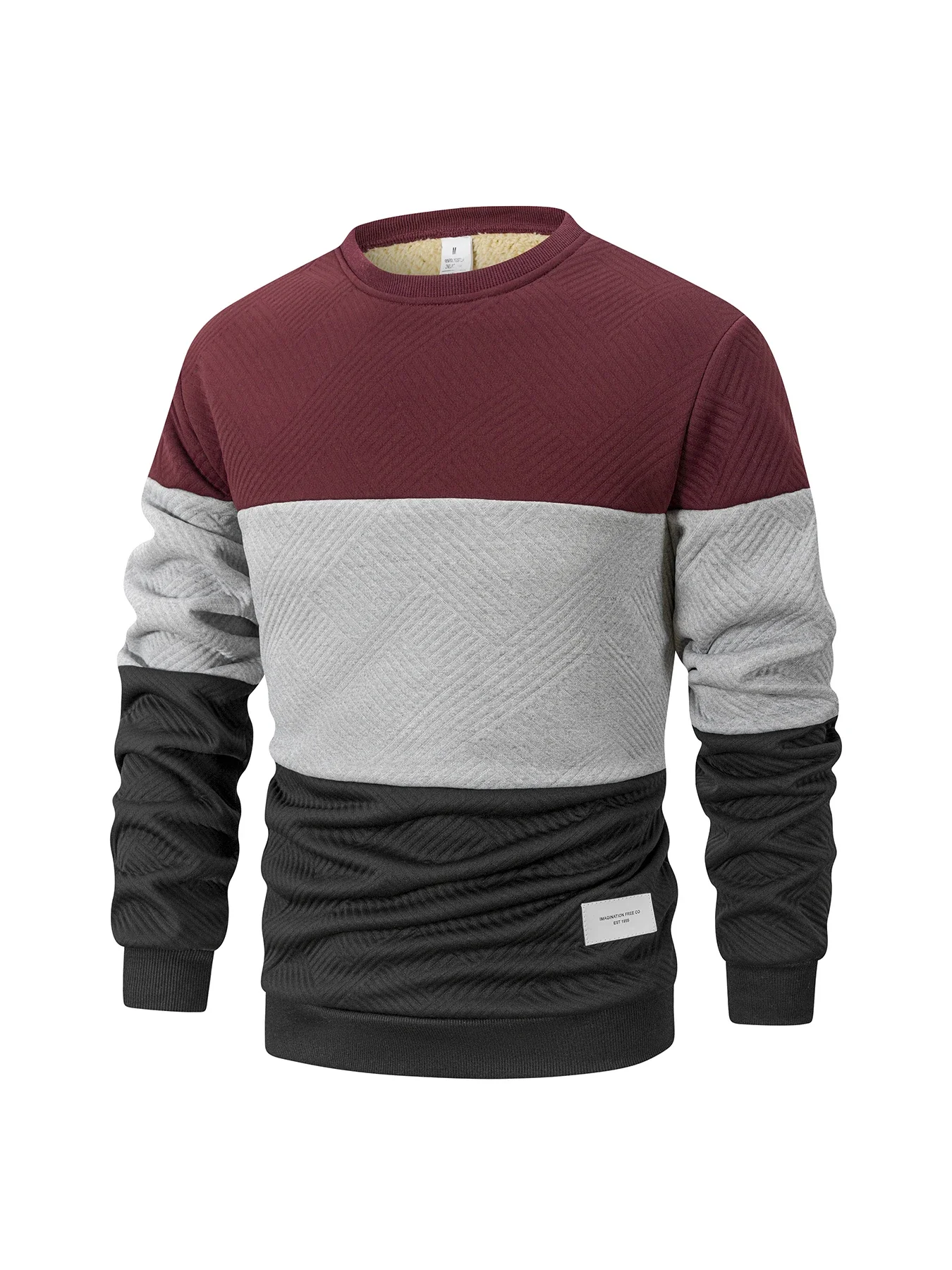 Men's Warm and Soft Sweatshirt Color Block Fleece Lined Textured Autumn and Winter Tops Casual Daily Wear
