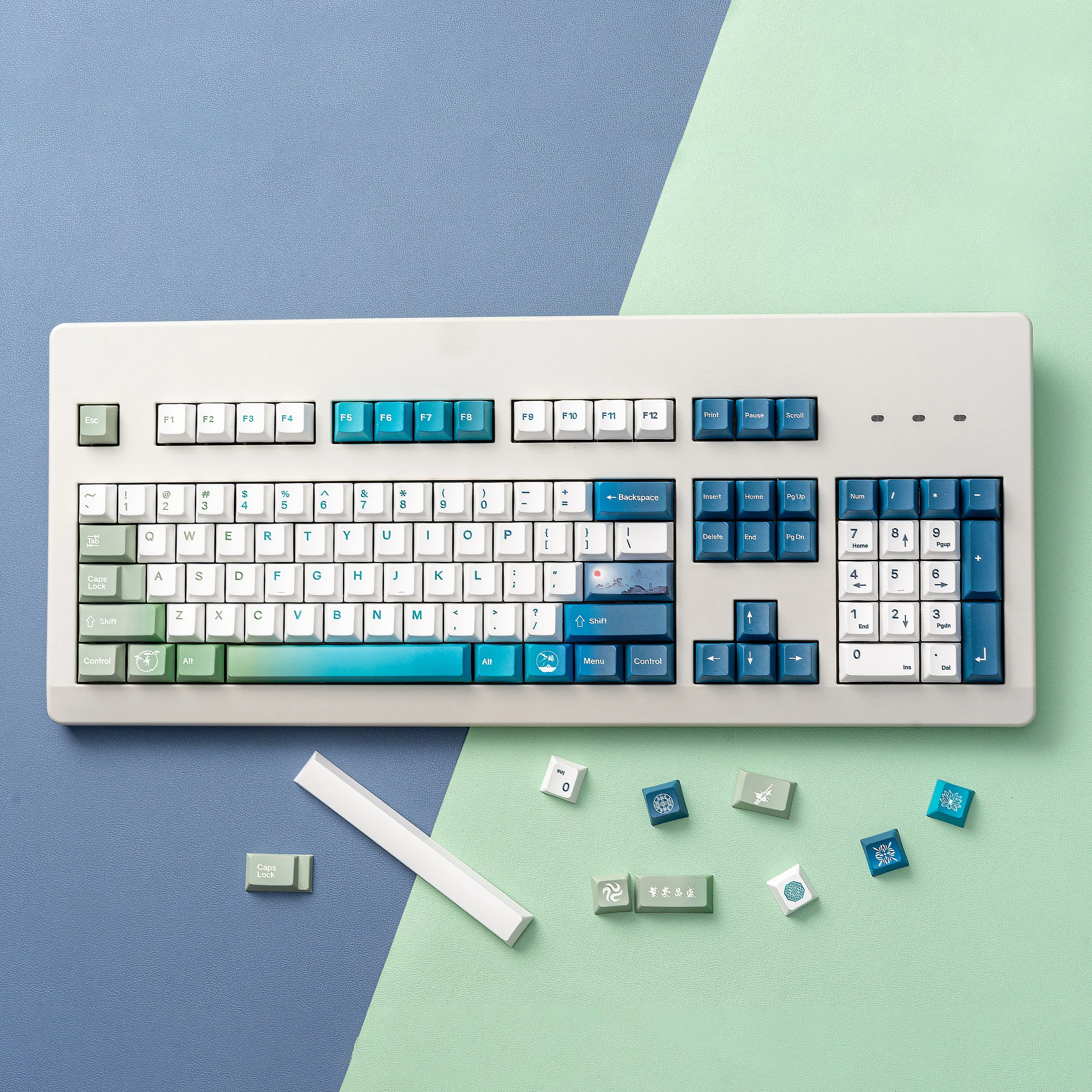 Guofeng สีเขียว PBT ระเหิด keycap ความสูงเดิมทึบแสงการปรับตัว 61/68/84/87/97