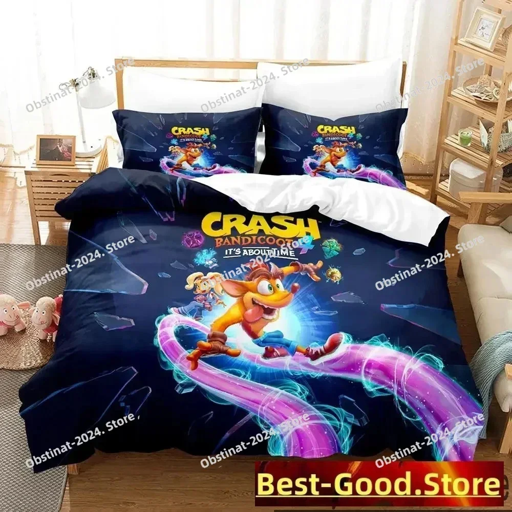 3D Crash Bandicoot Game Bedding Set Print single Comforter Quilt Bed Cover Duvet Cover Pillow Case 3 Pieces Sets Kids Adult Size