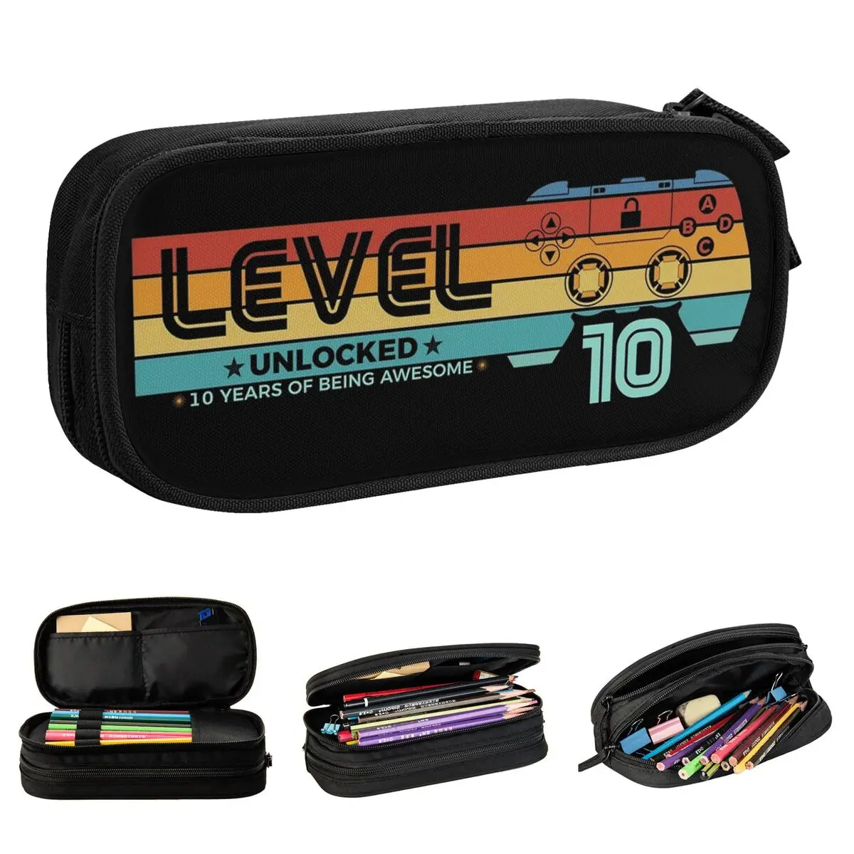 Level 10 Unlocked Official Preteen 10th Birthday Gamer Pencil Cases Pencil Pouch Pen Box Student Big Bags School Supplies Gifts