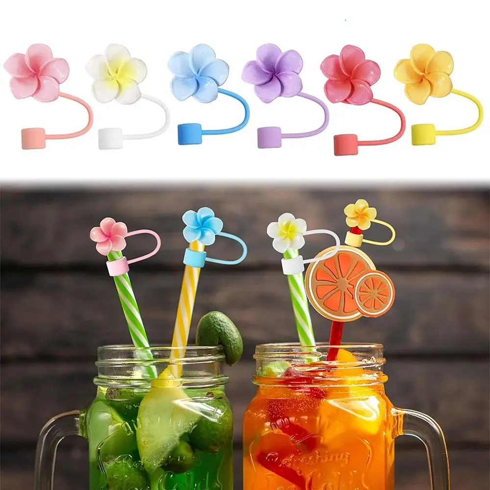 Portable 10mm Straw Tips Covers Frangipani Good Sealing Straw Topper Cap Protector Dust-Proof Straw Tips Lids For Party Supplies