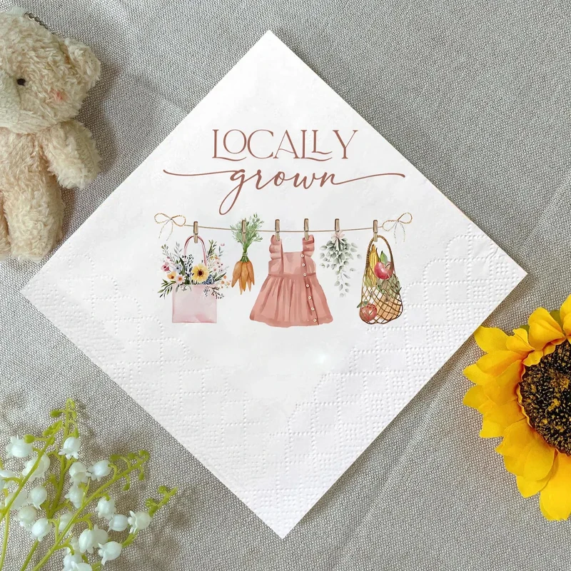 

20pcs Locally Grown Cocktail Napkins Farmers Market Themed Disposable Paper Napkins Baby Shower Party Decor Home Table Accessory