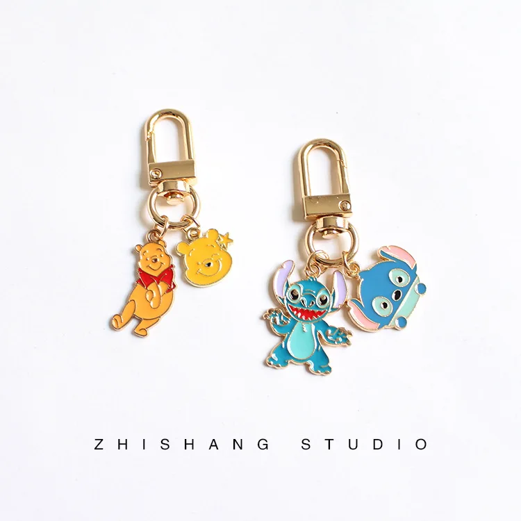 Disney stitch Keychain Winnie the Pooh Tigger Angel Action Anime Figure Cute Cartoon Backpack Keyring Pendant ornaments Gifts