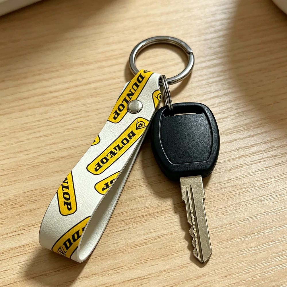 For Dunlop High Quality PU Leather Moto Keychain Vintage Style Key Pendant For Scooter Motocross