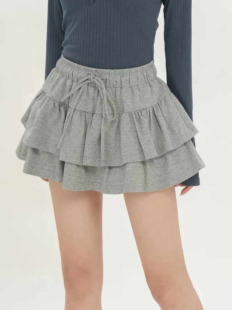 Pure Cotton Ruffles Cake Skirts Women Sweet Preppy Style Cute Ball Gown Skirt Female Lace Up Korean Spring Vintage A Line Skirts