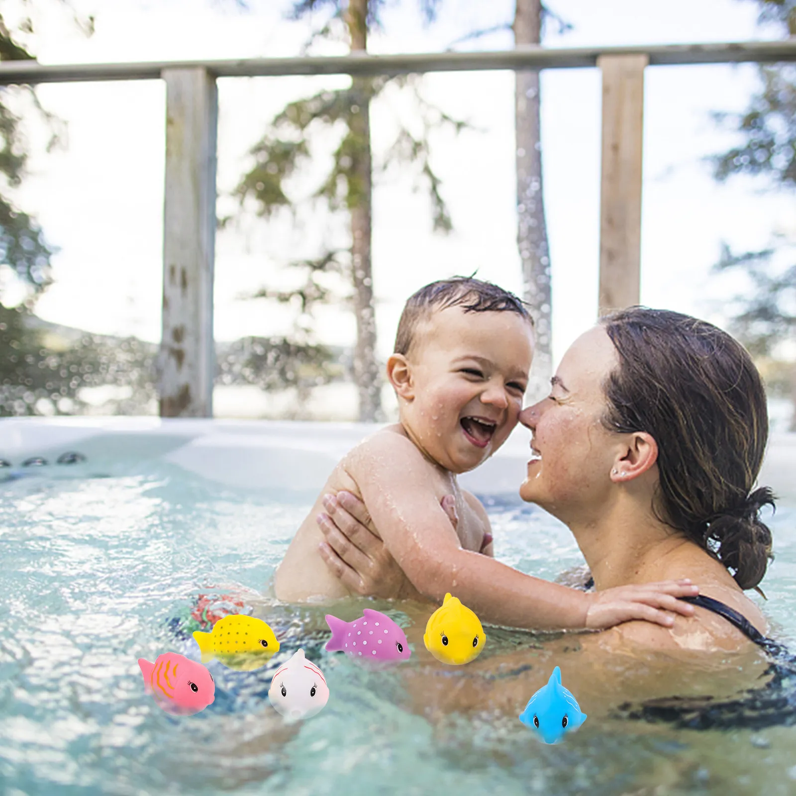 Set di 6 Pesci Galleggianti in Vinile per il Bagnetto dei Neonati, Colori Vivaci, Giocattoli Sonori Spremibili, Giochi da Bagno