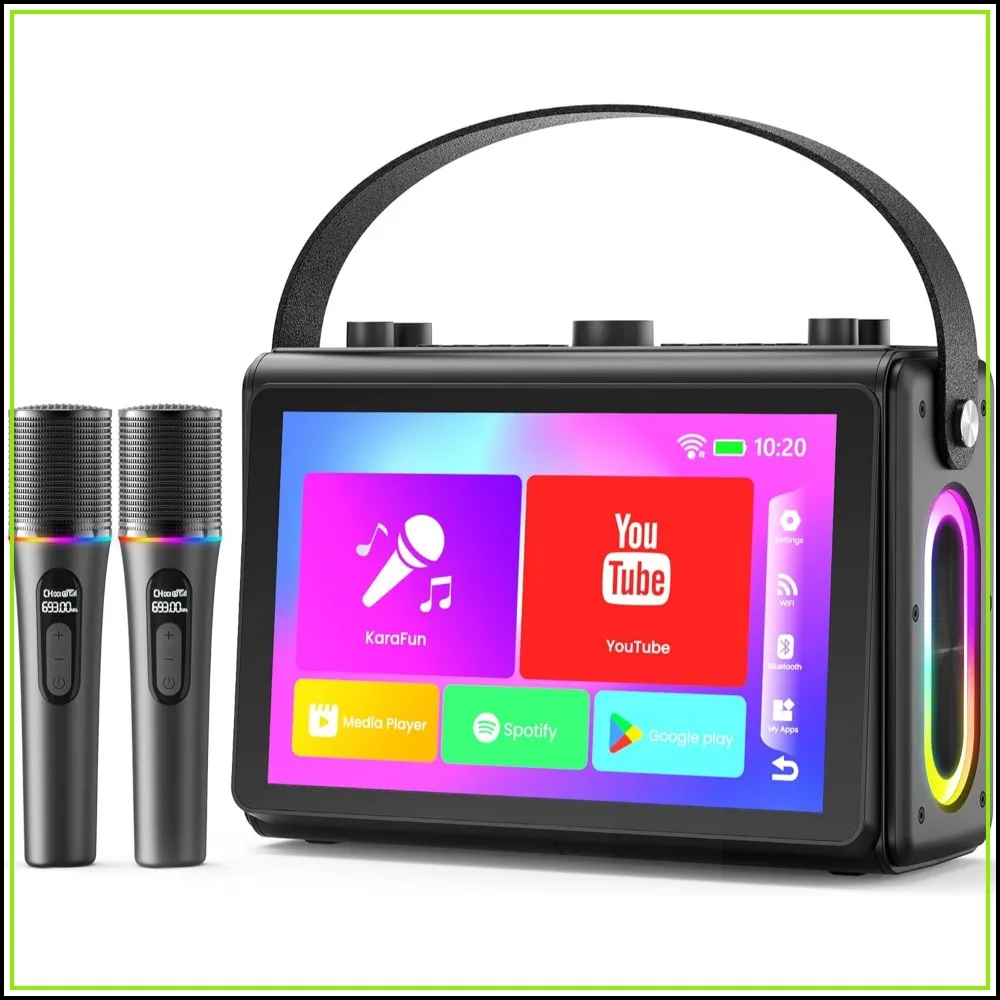 Karaoke Machine with 10.1" HD Screen, WiFi, Bluetooth, 2 Wireless Mics for Home Party