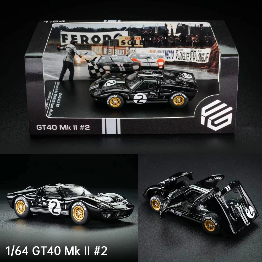 Przedsprzedaż modelu FG 1/64 GT40 Mk II. # 2. Model samochodu wykonany ze stopu, z otwieraną maską, wysokiej jakości, idealny do kolekcji dla entuzjastów modelarstwa, świetny pomysł na prezent.