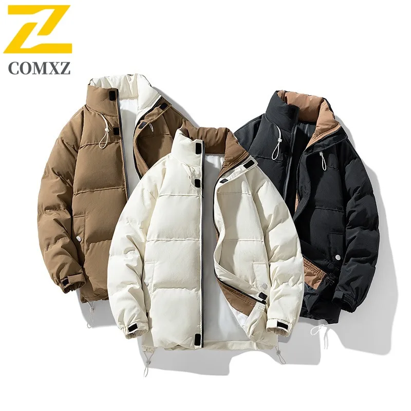 

COMXZ хлопковая стеганая куртка, однотонная теплая корейская минималистичная модная дорожная зимняя подкладка, снежная мужская одежда высокого качества
