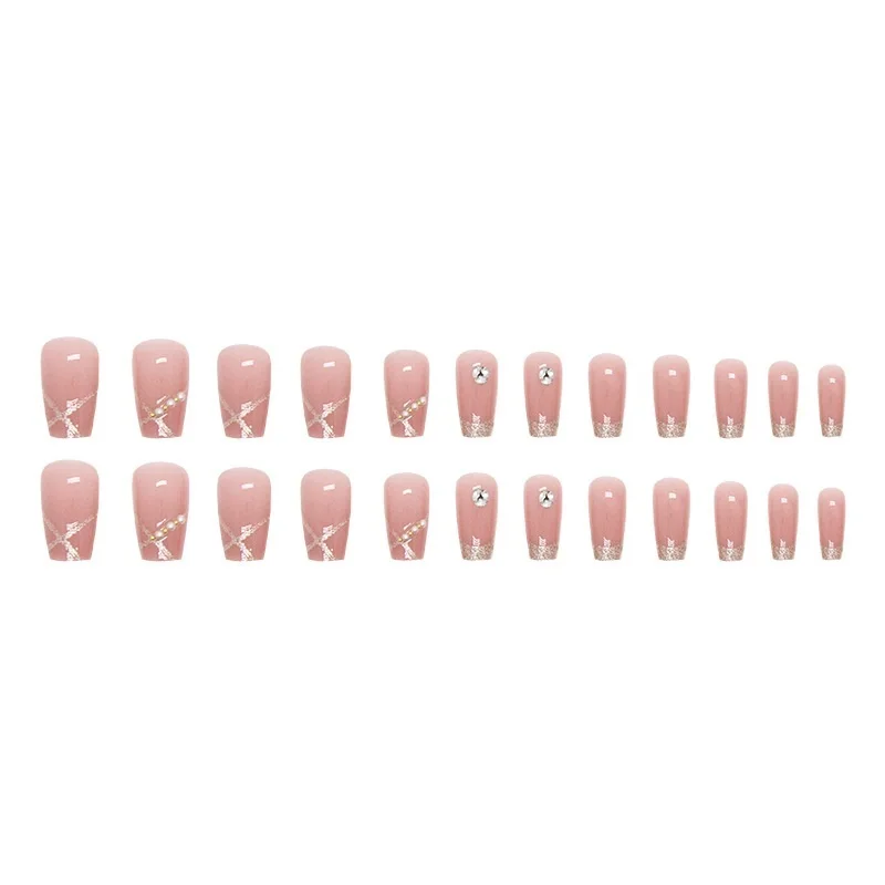 Diamond Pearl Nail Art Pieces Pink Fake Nails Wearable Nail Pieces Ballet Dancer Nail Art Pieces Set