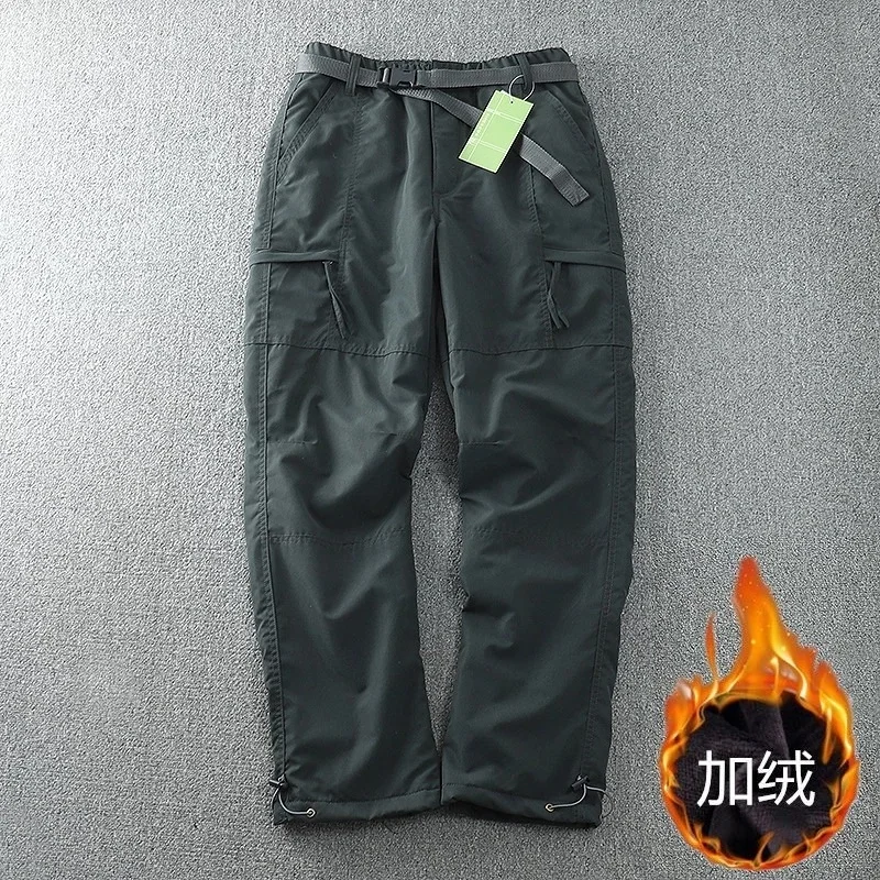 Waterproof Outdoor Fleece Soft Shell Pants Man Straight Slacks Multi-pocket Cargo Pants Men Winter Army Tactical Pantalon Homme