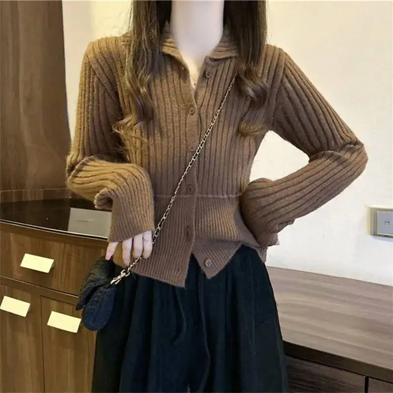 الكورية سليم صالح اقتصاص تريكو المرأة موضة الخصر Cinched سترة مشغولة من الصوف الإناث بلون بسيط واحدة الصدر سترة