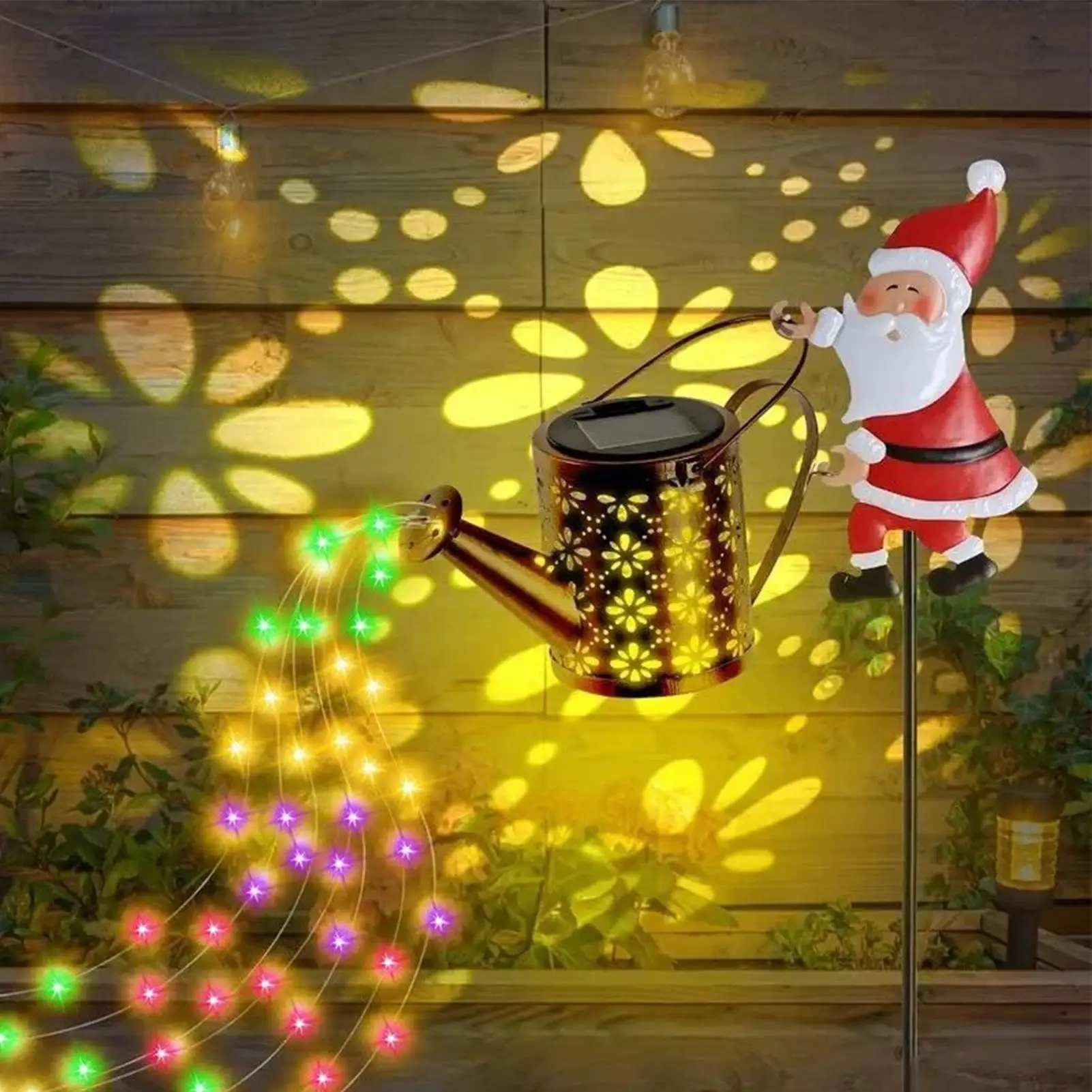 Solar Christmas Lights Auto Sensor Ambient Decorations LED Santa Claus Watering Lights For Garden Yard Patio Porch Walkway