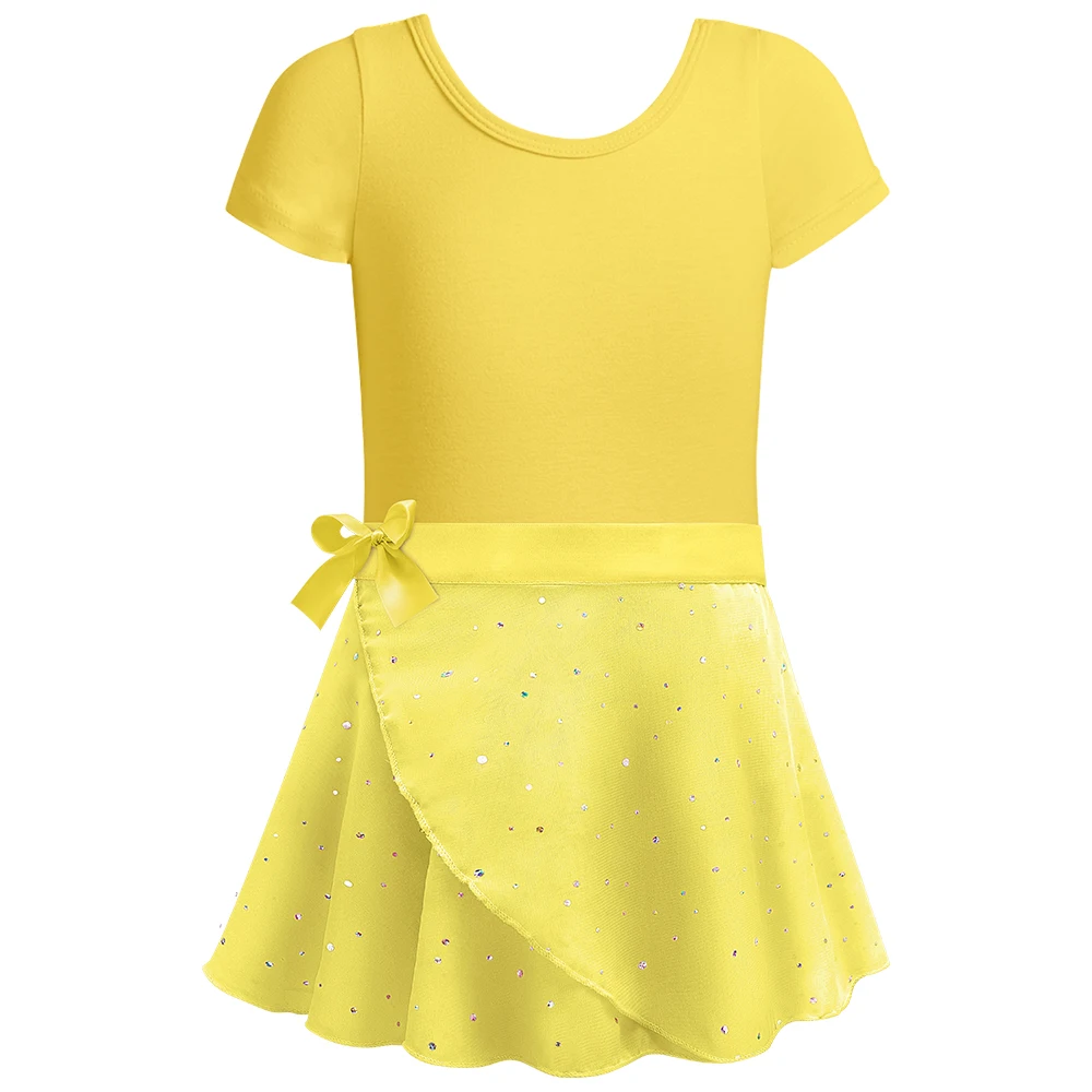 Mädchen Ballett Trikots mit abnehmbarem Rock Combo Krawatte Kurzarm Ballett Tanz Kleid Outfit Kinder Gymnastik Kostüm – Detail 25