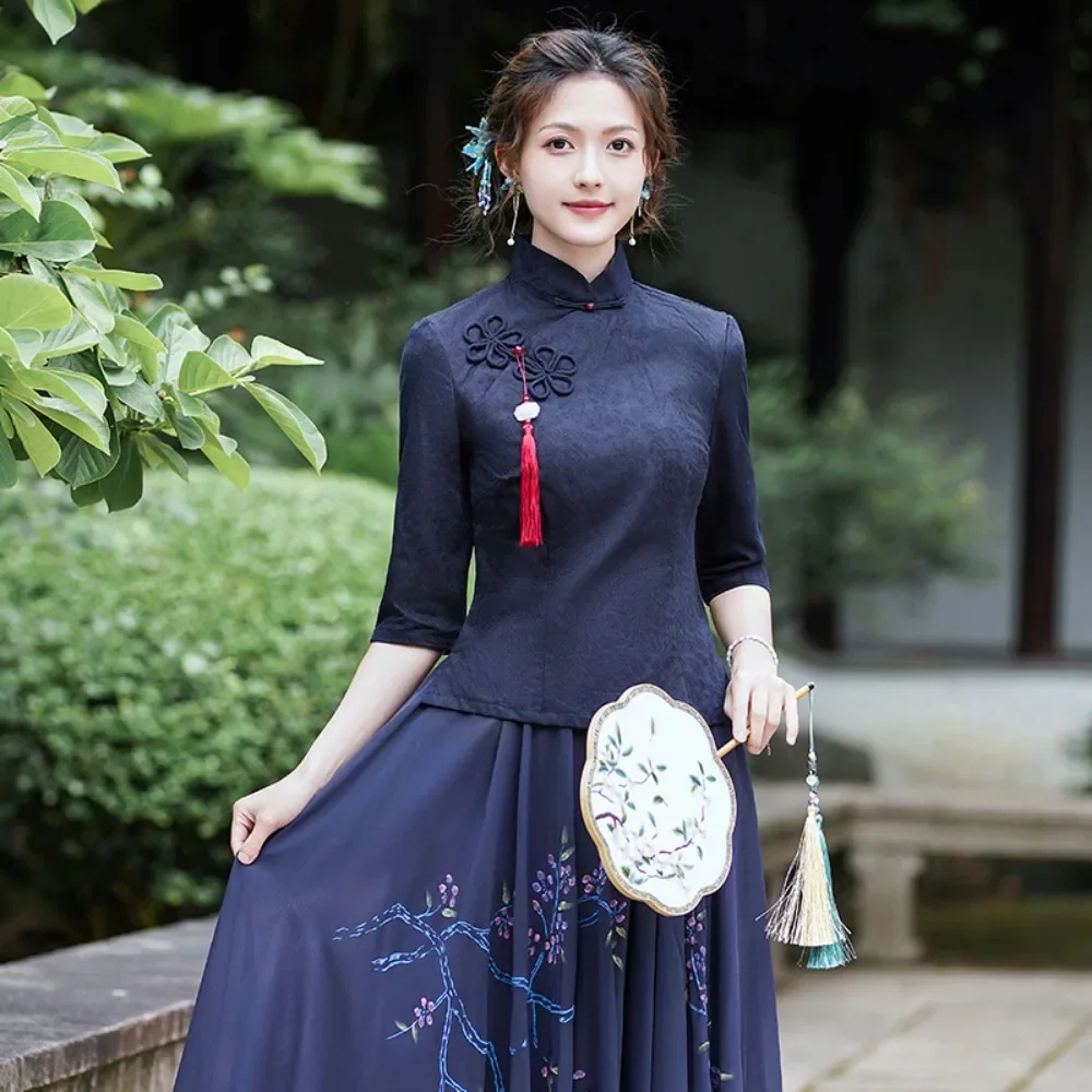 Y2k Top Harajuku T-shirt Camicie vintage per le donne Abbigliamento Abiti di moda Stile etnico Cinese Qipao Cheongsam Streetwear Tees