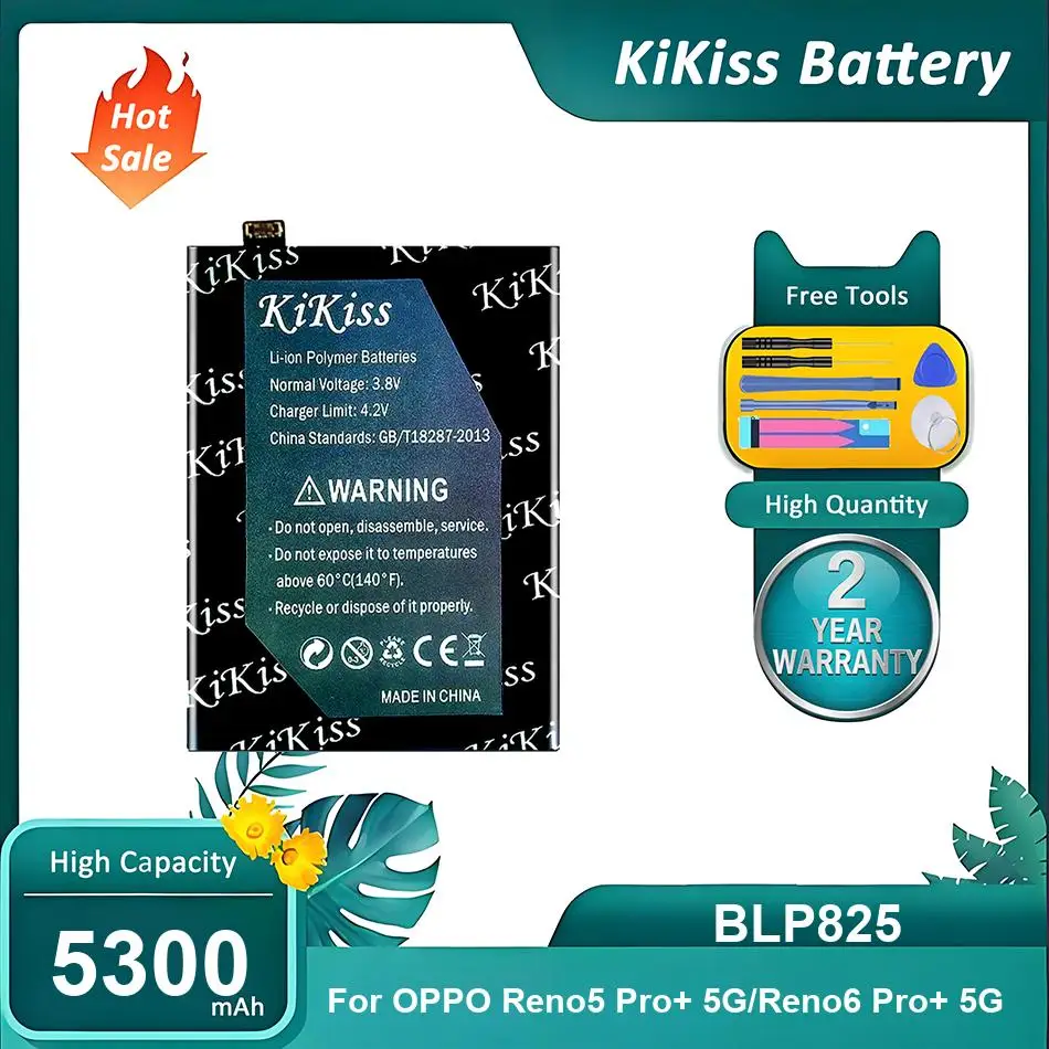 

KiKiss Battery For OPPO Reno 5 6 Pro Plus 5G,BLP825,5300mAh