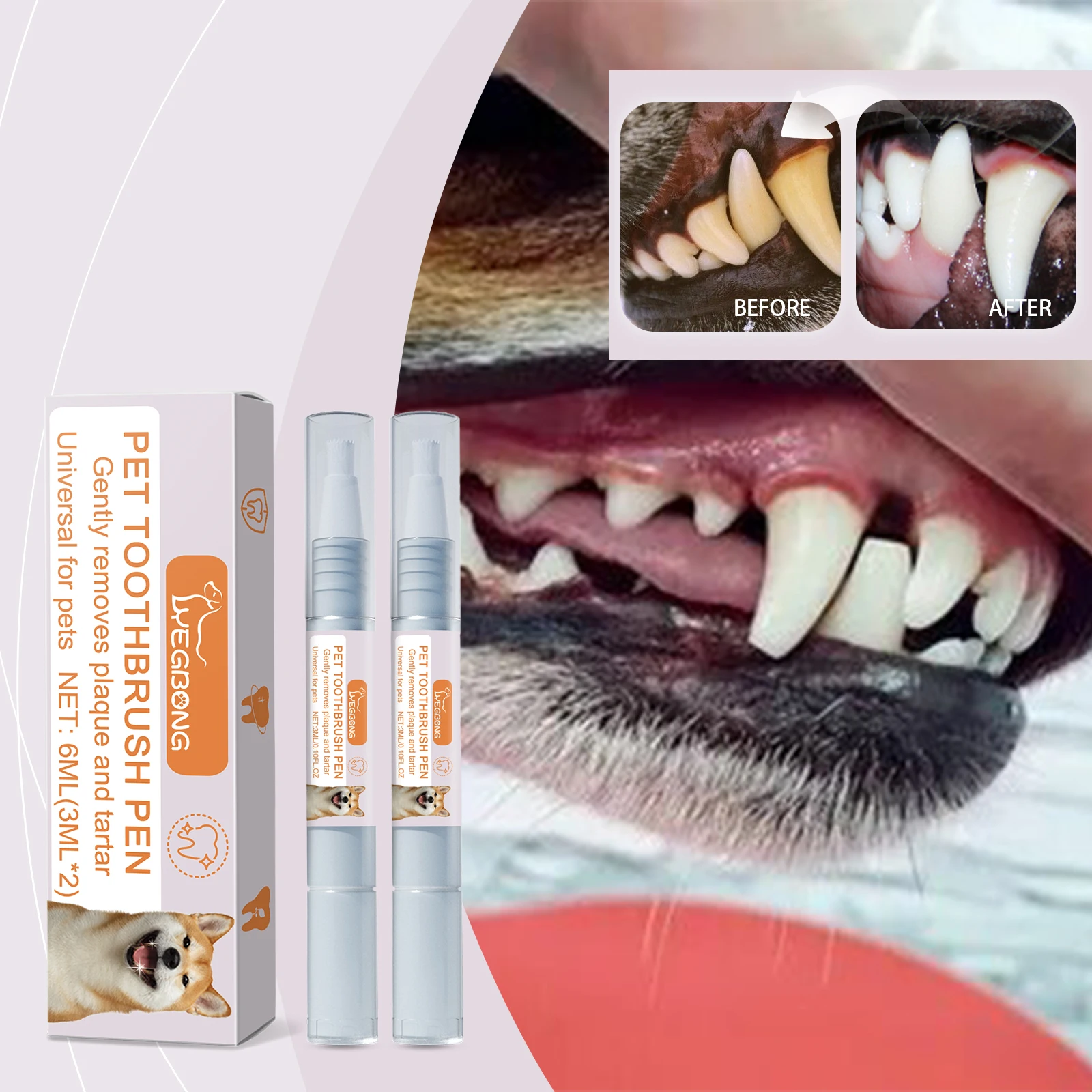 Pet Toothbrush Pen Dog Cat Tartar Calculus Cleaner Freshen Breath Remove Oral Odor Gentle Gum Care Protect Pet Oral Health Clean
