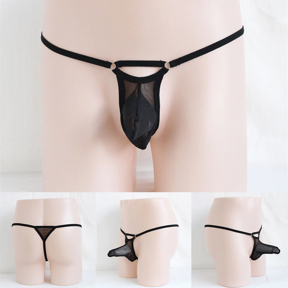 Men T-Back G-String Thong Low Rise Underwear Penis Sheath Mesh Panties Breathable Underpants Elephant Trunk Briefs Gay Lingerie