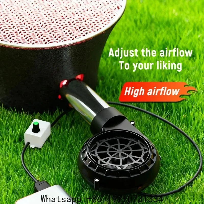 Electric BBQ Air Blower with Adjustable Speed Control USB Handheld Grill Blower Outdoor Camping Charcoal Blower Smoking Fan