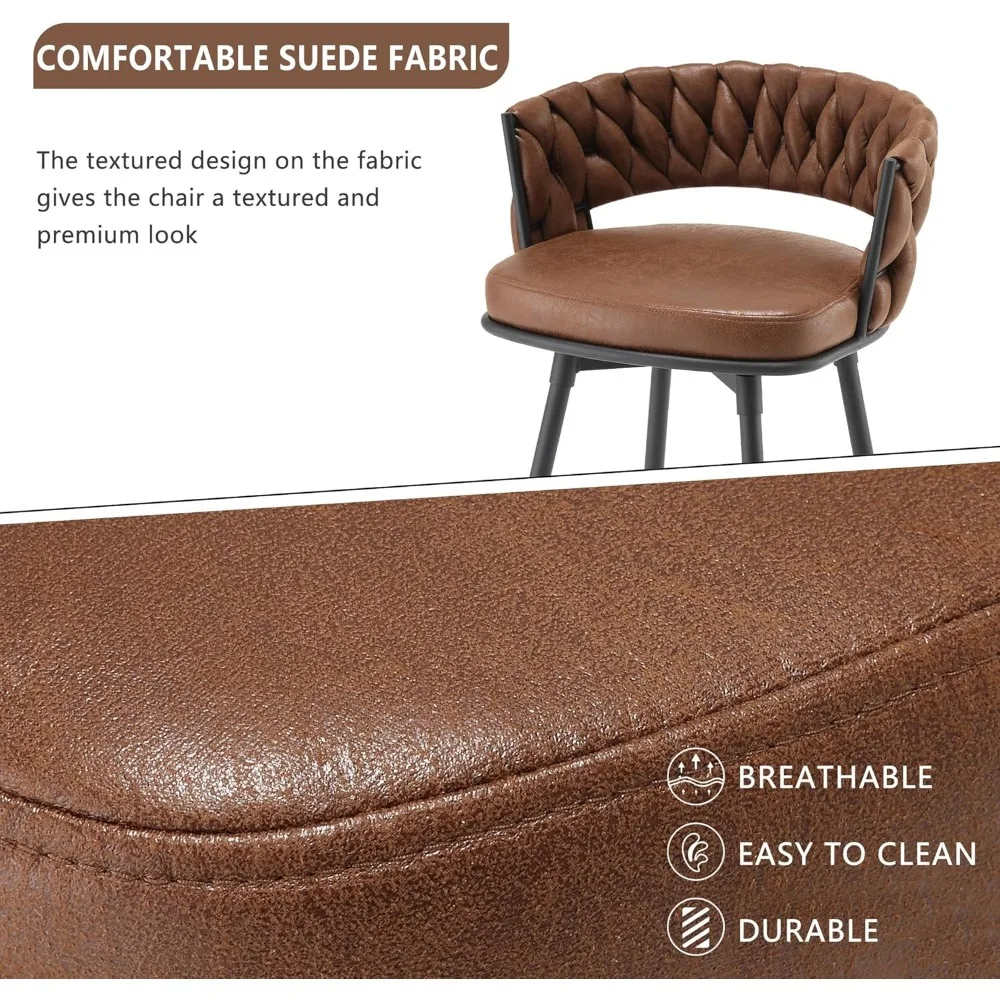 Counter Height Bar Stools Set, 26 Inch Seat Height Bars Stoolses, Swivel Barstools with Woven Back and Footrest, Bar Stools