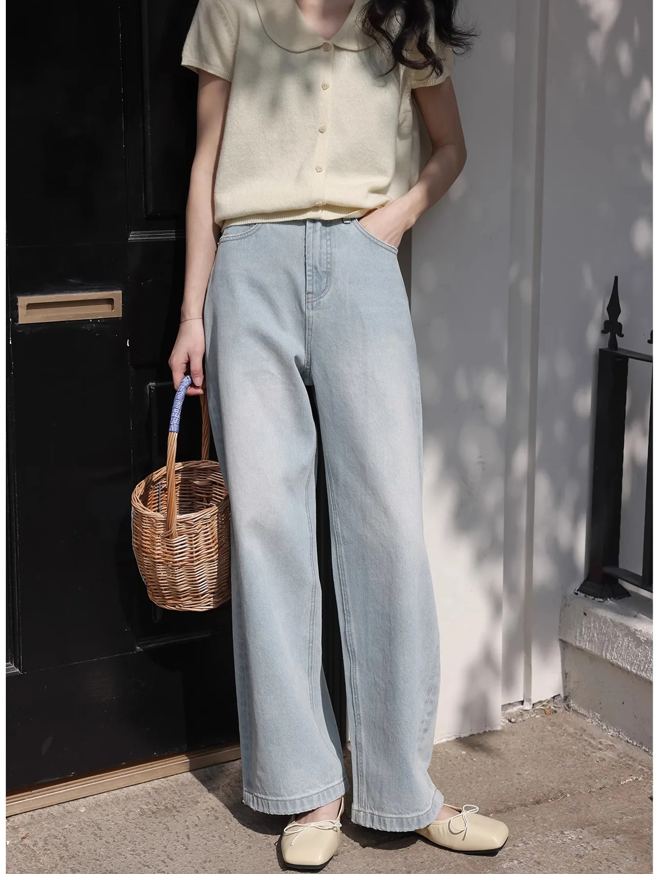 

Spring Straight Leg Wide Leg Loose Women's Jeans High Waist Light Blue Casual Style Standard Fit Denim Spring Autumn