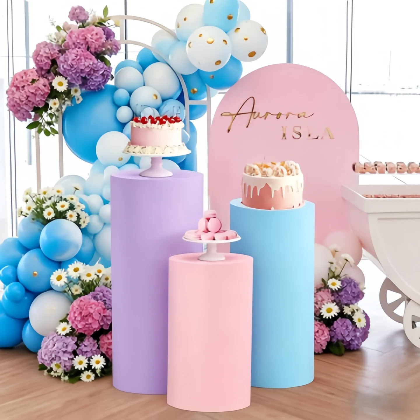 Yeele Custom Cylinder Cover Backdrop Plinth Elastic Wedding Baby Shower Birthday Christmas New Year Background Cake Table Prop