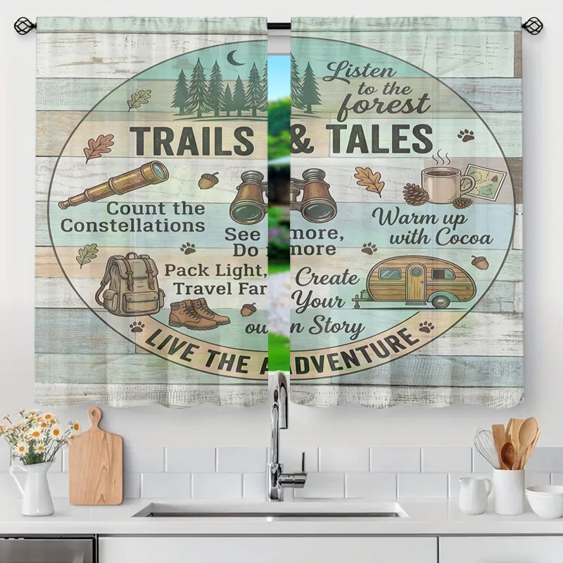 Boho Forest Adventure Window Curtains Canvas Print Nursery Decor Nature Trails Tales Bohemian Camping Home Accents Rustic Whimsi