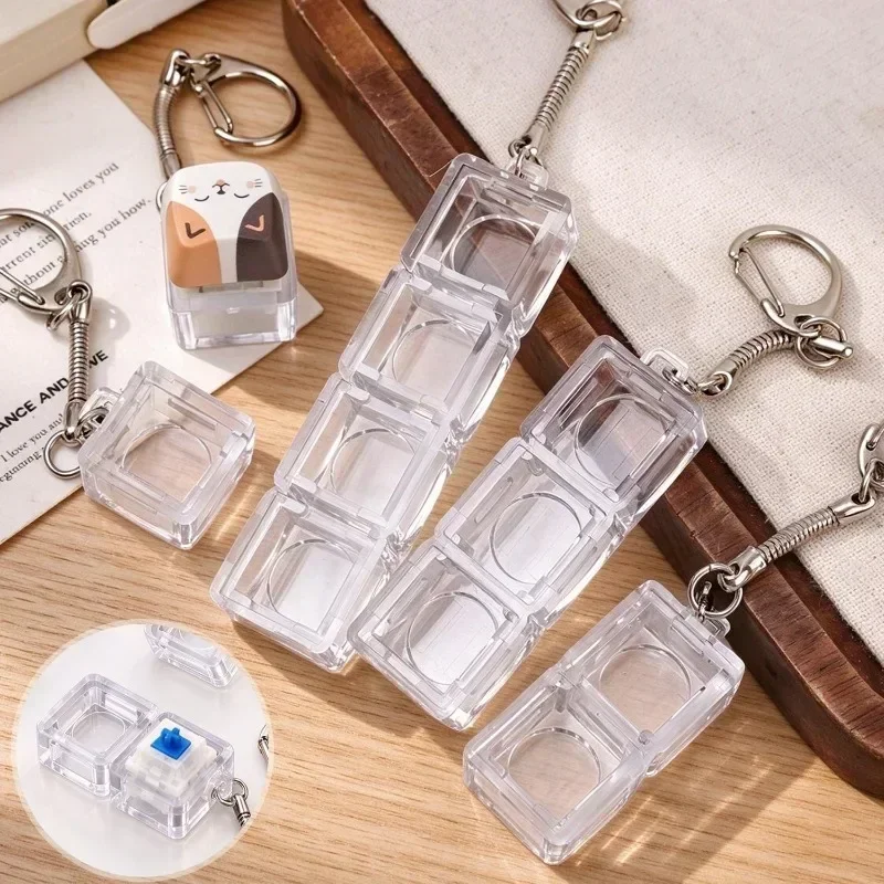 1/2/3/4Keys Clear Acrylic Stress Relief Keychain Base DIY Mechanical Keyboard Holder Relaxtion Click Pendant Keycap Shell 1-5pc