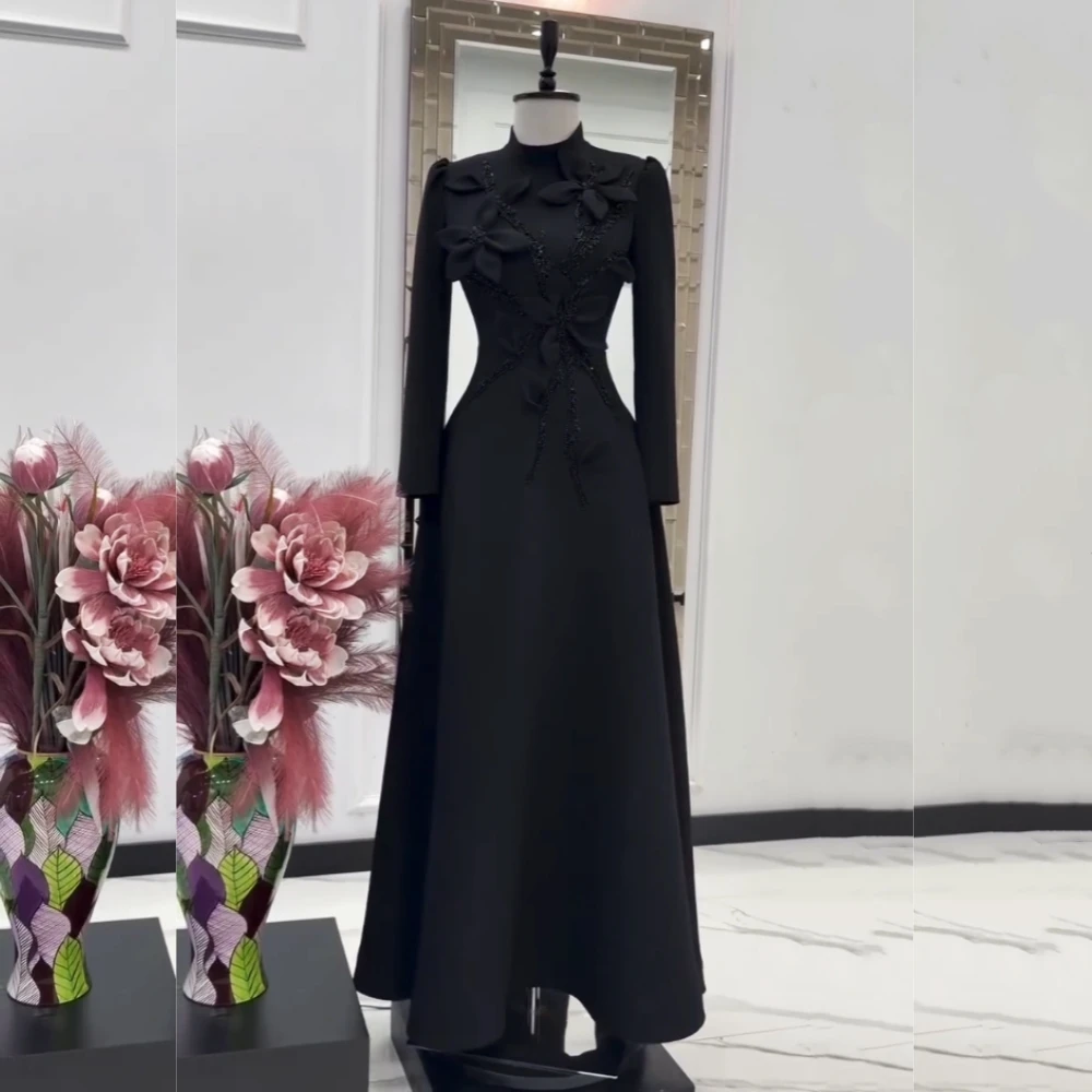 

Customized Formal Evening Dress Glitter Flowers Classic High Collar A-line Long Dresses Bespoke Occasion Elegant Party Wedding