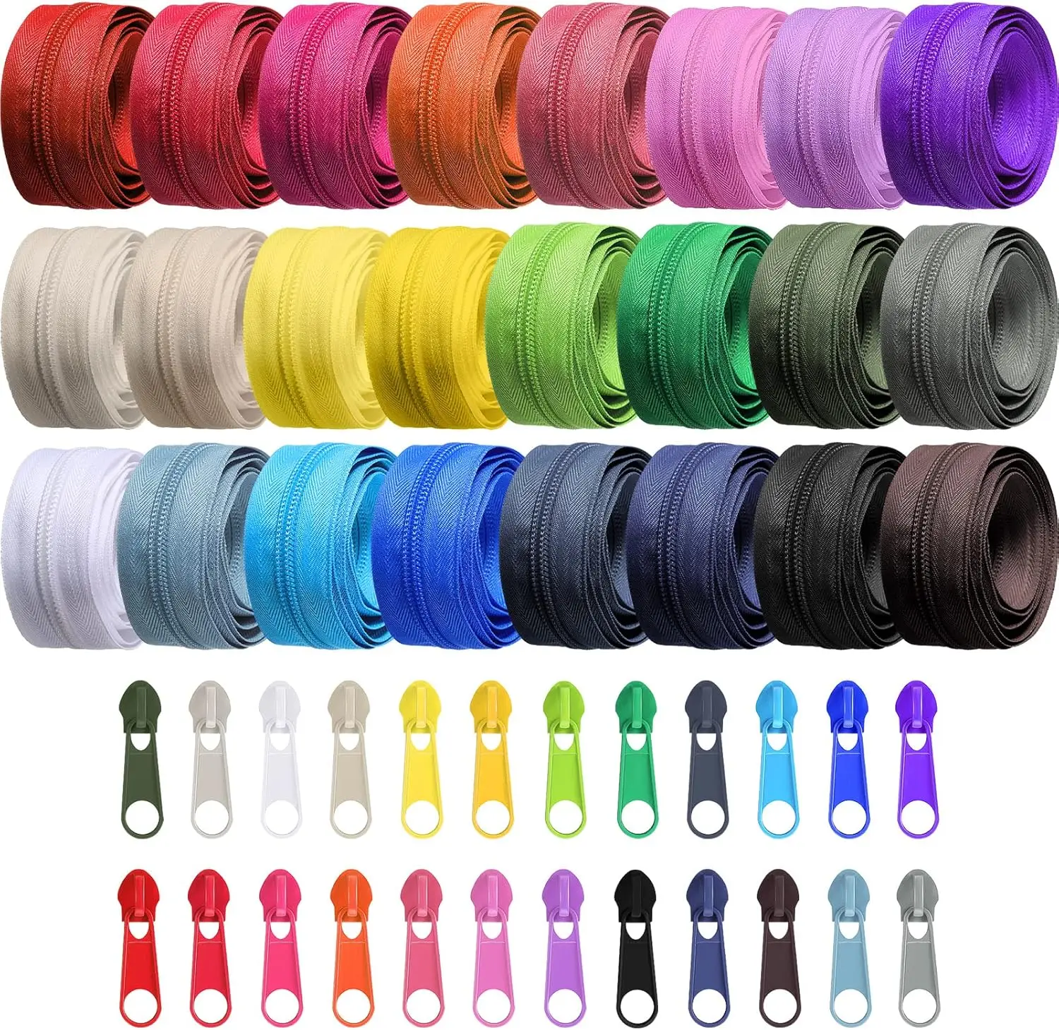

24 Colors Zipper Repair Kit, #5 Nylon Coil Sewing Zippers with 96 Sliders for Bag Making and Clothing Repair (24 Yard