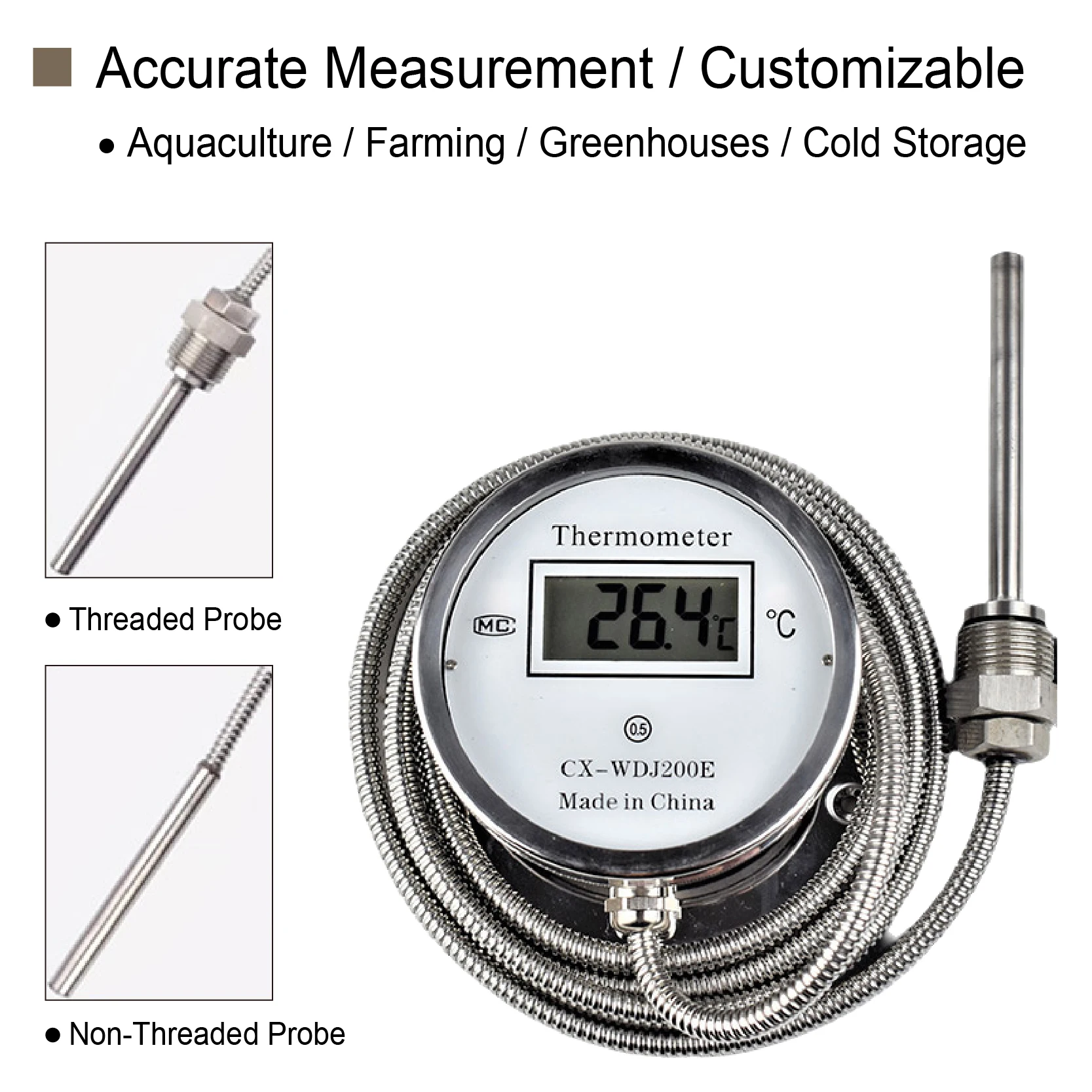 Digital Stainless Steel Thermometer Digital Display Thermometer Waterproof Probe Temperature Gauge for Cooking Industrial Use