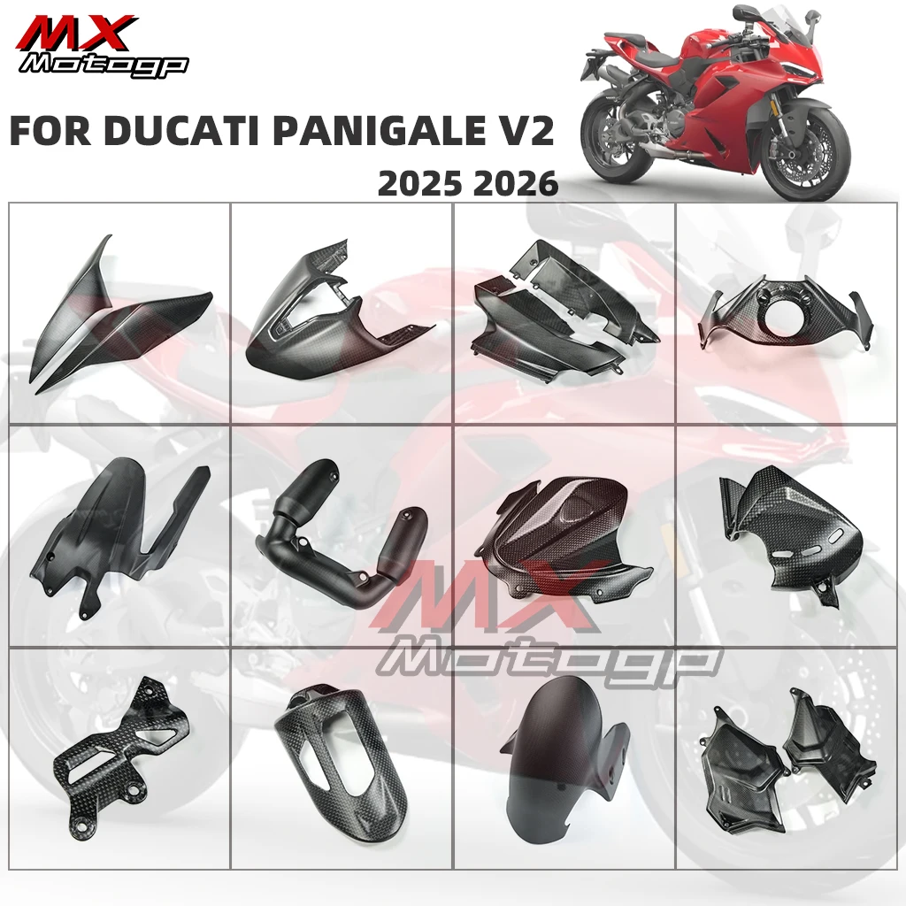 100% Carbonfaser Motorrad-Verkleidungskits für DUCATI Panigale V2 2025 2026 – Motorverkleidung, Kettenschutz, Auspuffteile