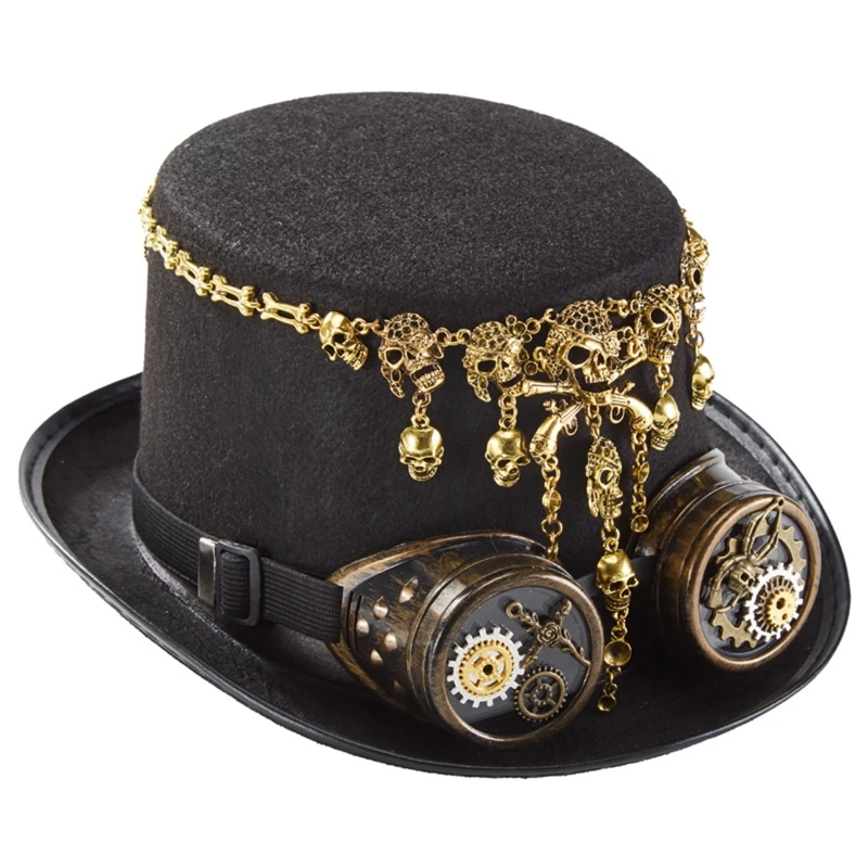 

Y1UB Victorian Top Hat Gear Goggles Steampunk Hat Retro Skull Hat Party Halloween Hat Accessories for Carnival Party