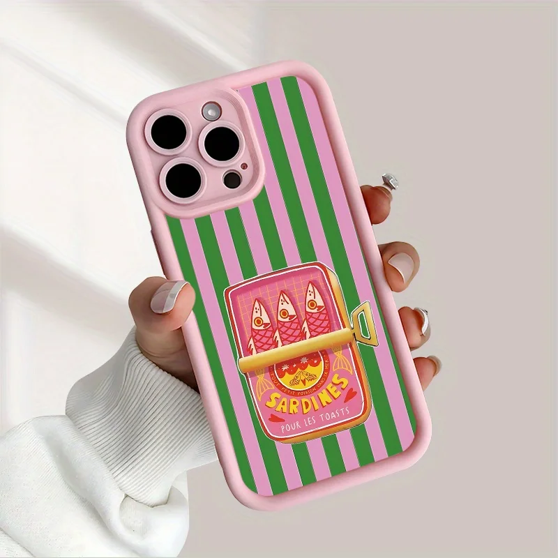 Summer pink creative stripe sardine pattern phone case for iPhone 17 16 15 14 13 12 11 Pro/Max/Plus fall proof shock proof