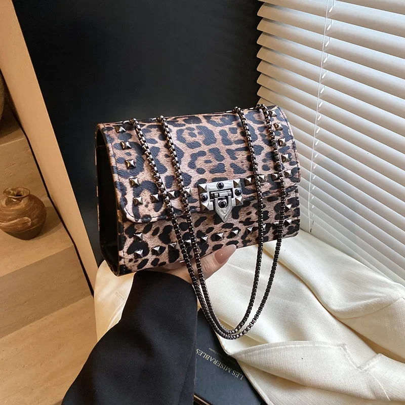 Temperament leopard print fashion chain shoulder bag willow nails messenger bag