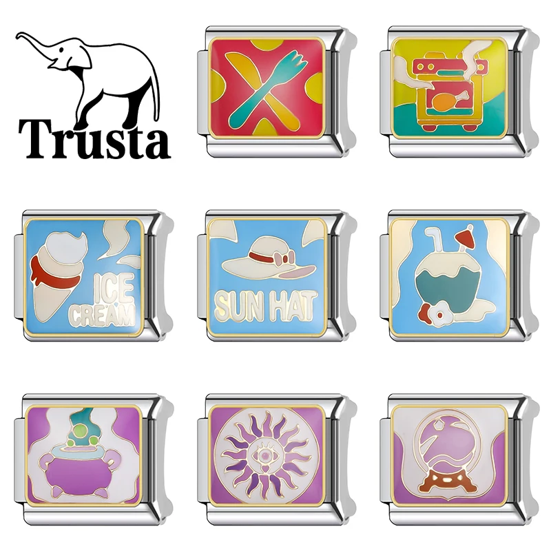 Trusta 2026 Vacation Purple Magic Italian bracelet charms bracelet Removable DIY Making Beads Gifts Jewelry Fit 9mm FashionN706