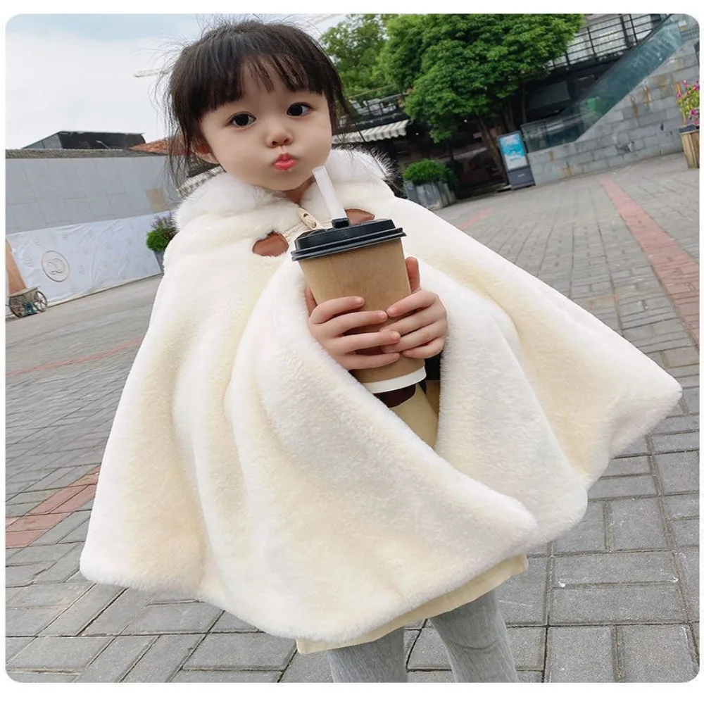 

Прочная теплая накидка с капюшоном для девочек, модная шаль принцессы, пончо, накидка, зимняя уличная накидка