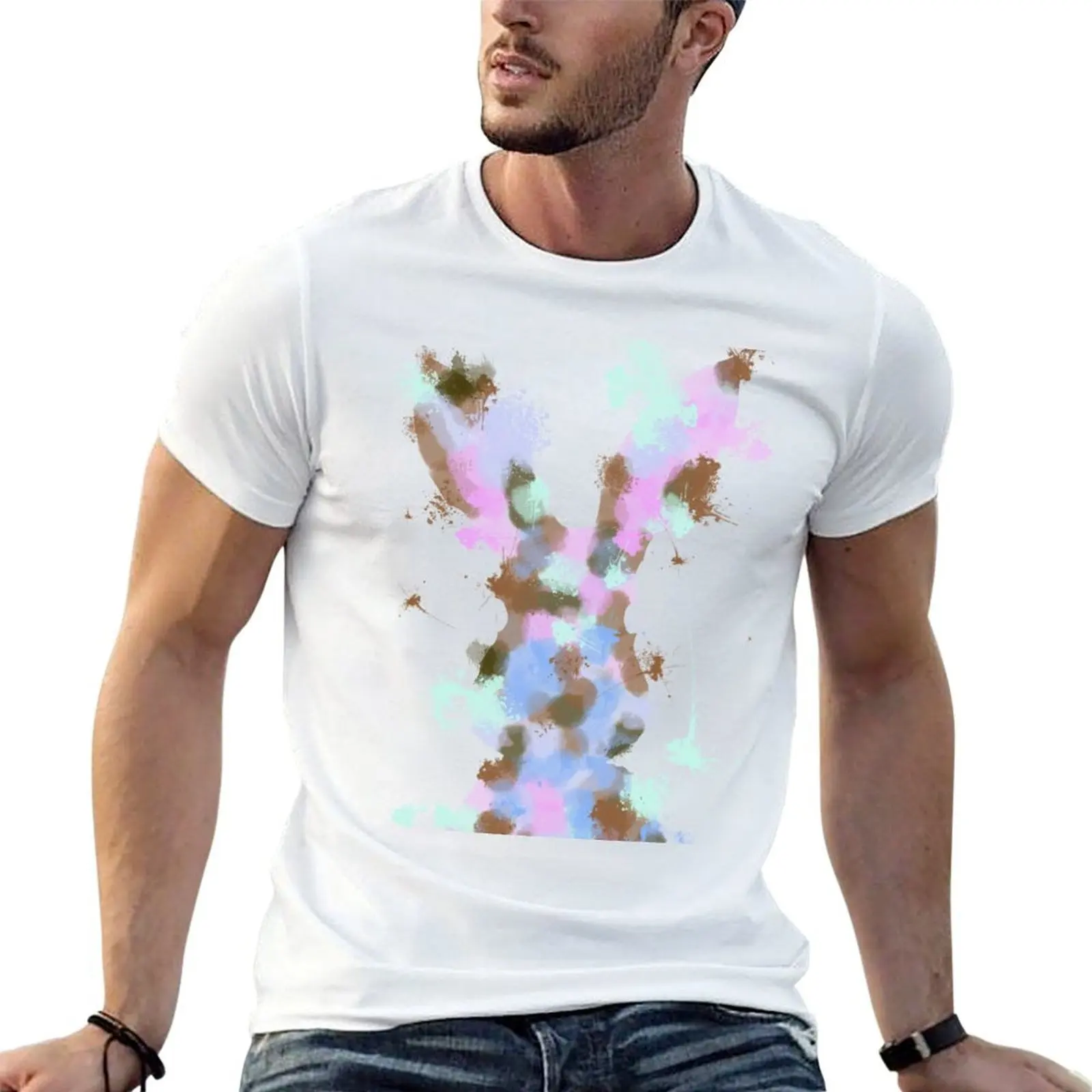 Splatter Rabbit T-Shirt boys animal print plain men clothings
