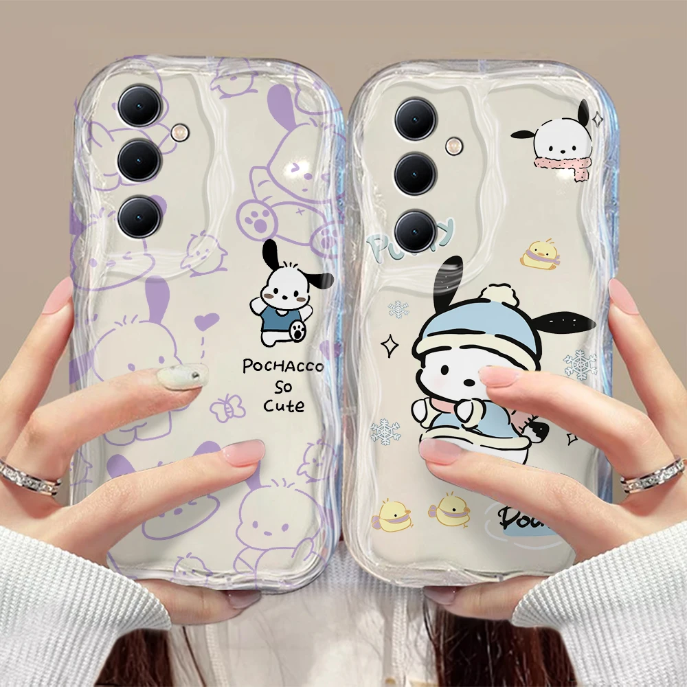 Funny Cute Cartoon Pochacco 3D Wave Phone Case For Samsung Galaxy S24 S23 S21 S20 FE Plus Ultra 4G 5G Soft Silicone Back Cover