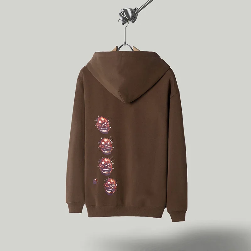 Bluza z kapturem 25FW wysokiej jakości bawełna luźna klasyczna nadruk literek logo potwór kaktus Jack męska damska dla par brązowa