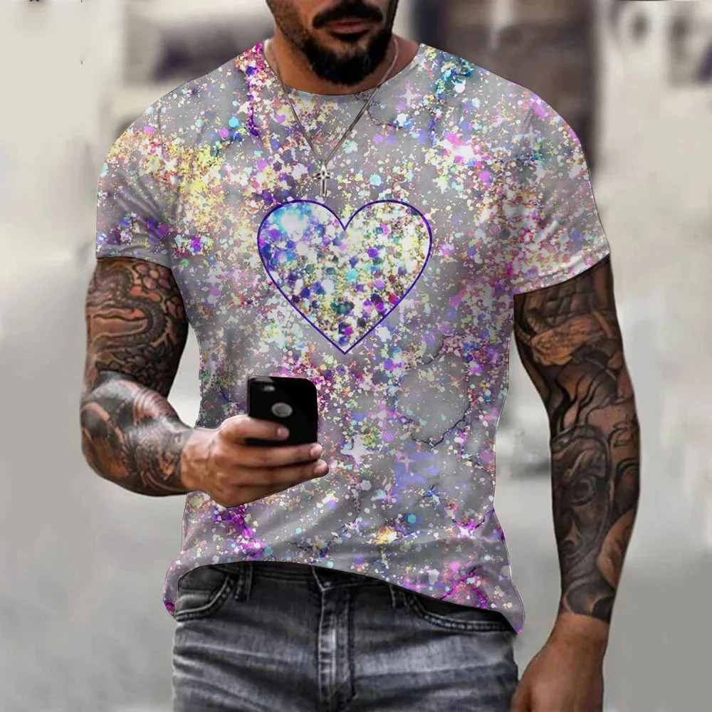 Men's T-Shirt 3D Printing Glitter Graphic Fashion Casual Loose T-Shirt Harajuku Vintage Oversized High Quality Social Clothing