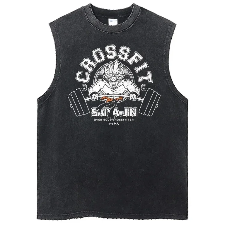 Dragon Ball japanische Anime bedruckte gewaschene Weste für Männer und Frauen Retro übergroße Mode Sommer GYM Tank Top Street Wear Unisex