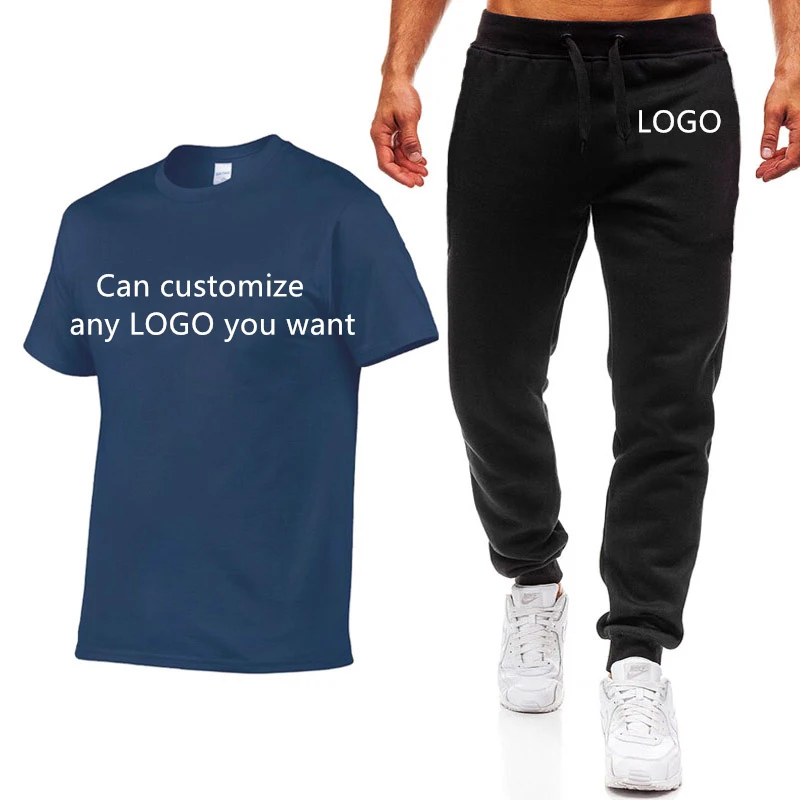 

Summer Sets Men's T-shirt Sweatpants Can Customize Any Logo Print Male Sportswear Suit Cotton Tshirts Casual Short Sleeve Set