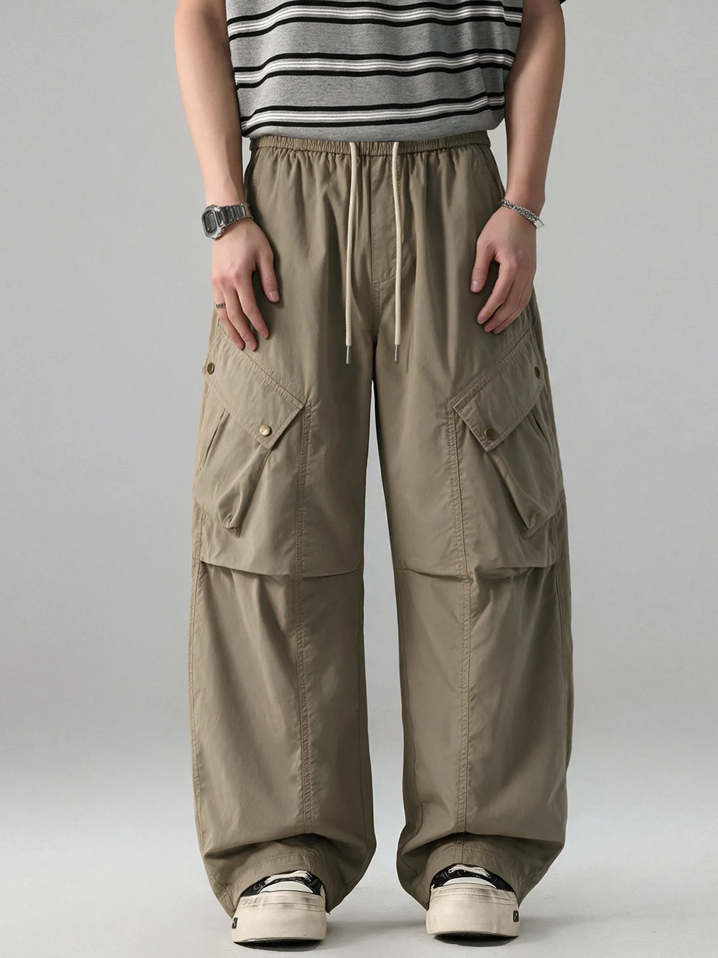 Mens Camo Cargo Pants American Vintage Straight Wide Leg Loose Multi Pocket Casual Streetwear Trendy Retro Relaxed Fit Trousers