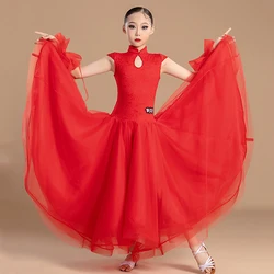 Red Ballroom Dance Competition Dress Girls Sleeveless Waltz Social Dance Dresses National Standard Dancing Costume VDL291