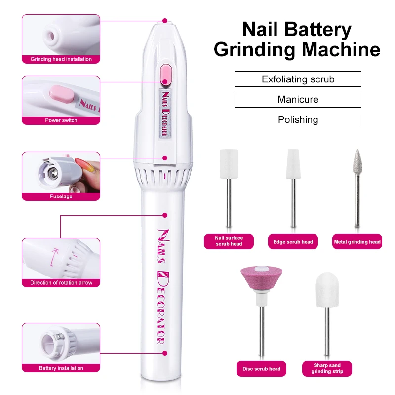 Mini 5 in 1 Electric Manicure Drill Kit Manicure and Pedicure Polishing and Grinder Stainless Steel Manicure Polishing File Tool