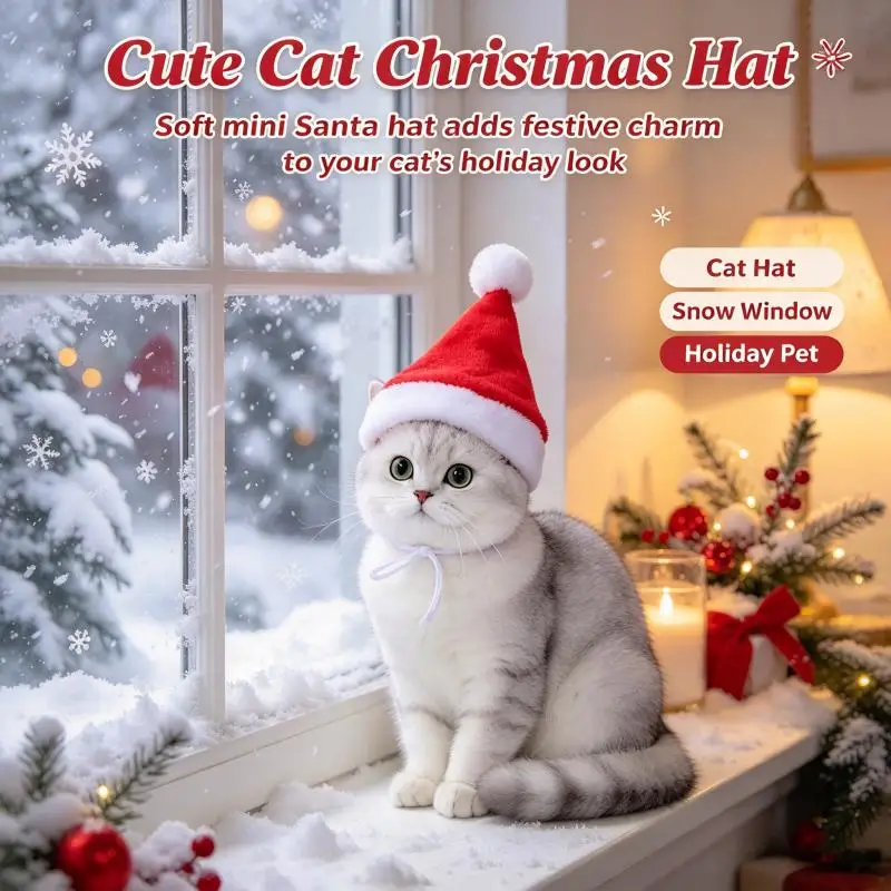 Christmas Pet Santa Hat Red Plush Soft Holiday Cap for Dogs and Cats Festive Party Costume Accessory Cute Photoshoot Decoration